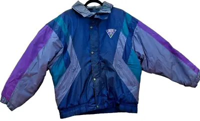 VTG 90s Steep Slopes Ski Jacket Mens L Blue Purple Silver Green Color Block EUC • $28.18