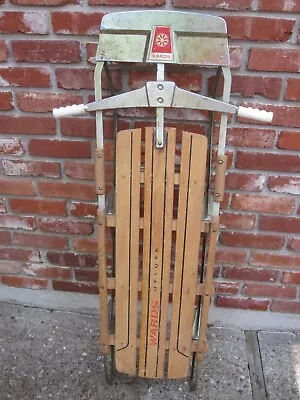 🌲 Vintage Wards Hawthorne Deluxe Metal/wood Snow Sled Rubber Grips 47” 3pt8 • $99.99