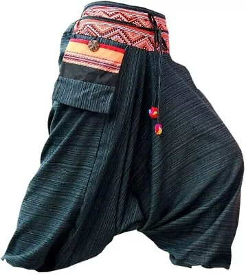 Mens Or Womens Black Harem Pants Gypsy Hippie Aladdin Hmong Baggy Hammer Casual • $21.95
