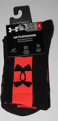 Under Armour UA Playmaker Mid Crew Socks Black Unisex Men's 8.5-13/Women's 10-14 • $15.90