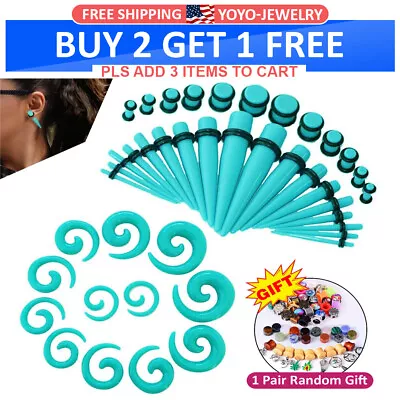 54Pcs Ear Stretching Kit 14G-00G Gauge Turquoise Acrylic Spiral Taper Plugs Set • $11.59