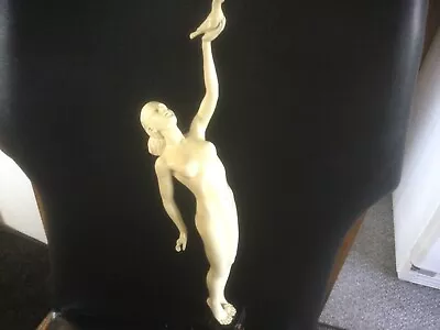 VTG.Orig. Nymph Sculpture Statue“Message Love”Lady W/Dove BLK.Pedestal Base VGC • $53