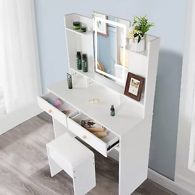 100% Rated Vanity Makeup Table Set Dressing Desk With Stool LED Lighted  Mirror • $169.68