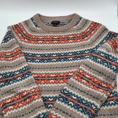 J. Crew Mens XS 100% Lambswool Fair Isle Sweater Brown Warm K2856 • $40