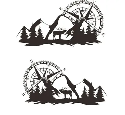 2Pcs Car Truck Compass Mountain Graphics Decals Stickers Black Vinyl Washable • $22.65