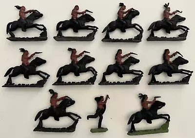 11 X Vintage Antique Indian Chunky Lead Figures Western Fighters On Horses Toys • £95