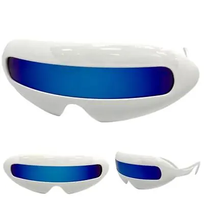 $14.99 • Buy SPACE ROBOT PARTY CLUB RAVE COSTUME CYCLOPS FUTURISTIC SHIELD SUN GLASSES White
