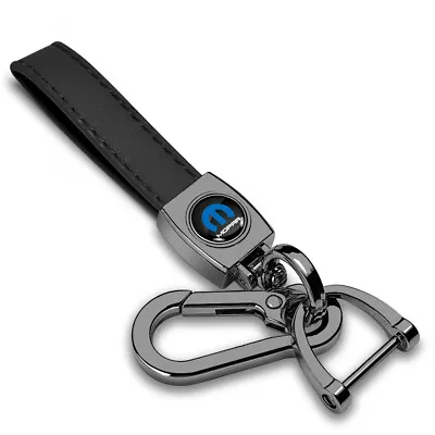 Mopar In Black On Black Leather Strap Dark Gunmetal Hook Key Chain • $25.99