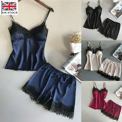 £3.09 • Buy Women Ladies Satin Silk Lace Cami Vest Shorts Lingerie Pyjamas Set Sleepwear UK