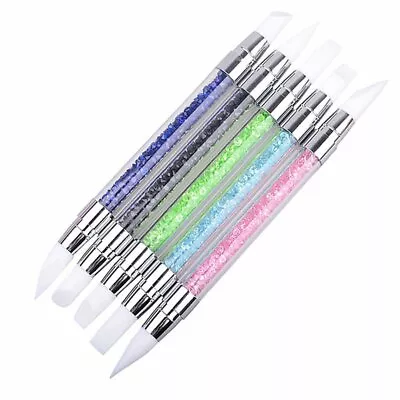 5Pcs Set Nail Art Brush Dotting Tools 2 Way Sculpture Pen Silicone Carving Craft • $8.22