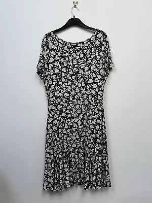 NEXT LADIES BLACK WHITE DRESS SIZE 12 Knee Length Midi Pattern Flare Hearts • £7