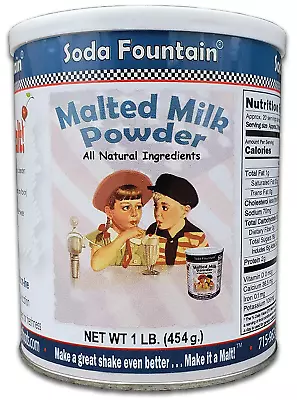 Soda Fountain Malted Milk Powder 1 Lb. Canister - Malt Powder For Ice Cream And  • $23.68