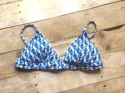 NEW J Crew Factory Triangle Bikini Top Cerulean Sea Horses A3034 Blue Xs X Small • $24.99