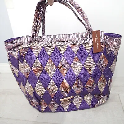 LA GIOE DI TOSCANA Purple BROWN PATCHWORK LEATHER SHOULDER TOTE BAG PURSE • $99.95