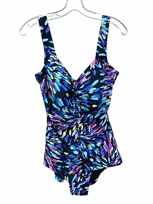 Maxine Of Hollywood Sz 16 Swimsuit Front Shirred Sparkler Print Fully Lined • $27