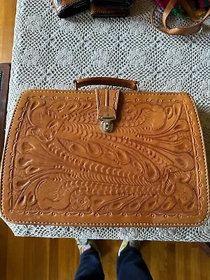 Unisex Vintage Tooled Leather Briefcase Made In In The United States  • $70