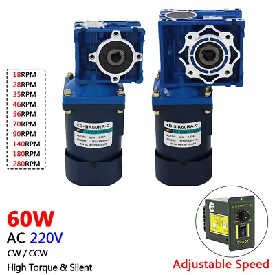 AC 220V 60W Worm Gear Reducer Gearbox Motor Gearmotor 18RPM - 280RPM NMRV30 RV40 • $387.32