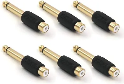 RCA To 1/4  Audio Adapter 6.35Mm Mono Plug Male To RCA Female Connectors 6-Pack • $12.24