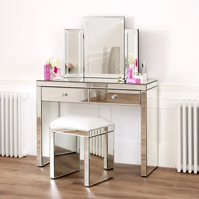 £273 • Buy Venetian Mirrored Dressing Table Set With White Stool - VEN66-VEN05W-VEN39