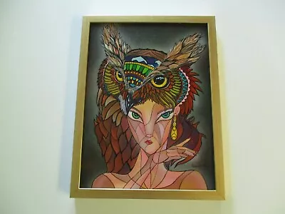 Ricardo Maya Painting Authentic Cubism Cubist Cuban Nicaragua Owl Woman Lady  • $500