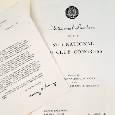 1958 General Motors 4-H Club Congress Signed Menu Program Anthony De Lorenzo HOF • $79.99