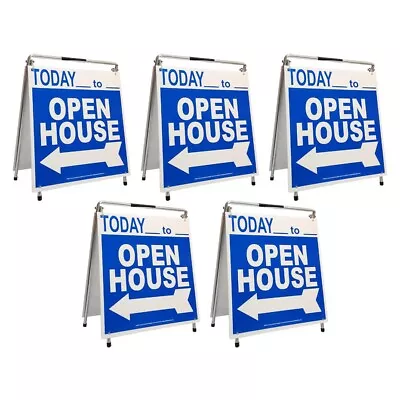 Real Estate Open House Sign Kit Metal A-Frame 5 Pack Blue W/ Today Times • $169.99