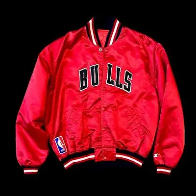 $89.59 • Buy VTG 80s/90 Starter Chicago Bulls Spellout Satin Bomber NBA Logo Jacket Jordan XL