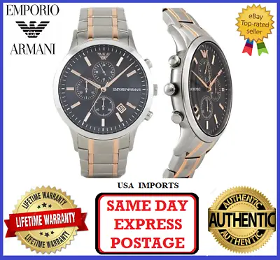 Emporio Armani AR11165 Classic Renato Silver Rose Gold And Black Mens Watch • $249.99