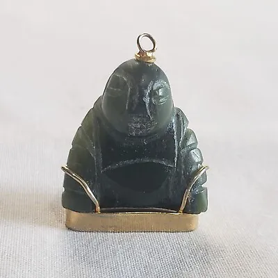 Vintage Hand Carved JADE Buddha 14k Gold Pendant Charm • $119.99