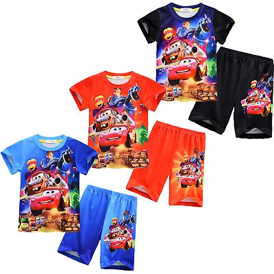 Kids Cars Lightning McQueen T-shirt Shorts Outfit Sportwear Pajama Set Gifts UK • £13.26