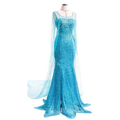 Adults Woman's Frozen Snow Queen Elsa Costume Cosplay Party Gowns Fancy Dress↑ • £17.95