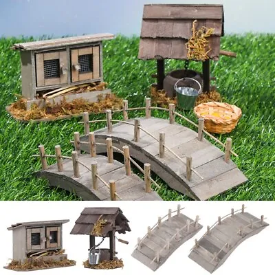 4PC Dollhouse Miniatures Fairy Garden 1/12 Scale Chicken Coop Arch Bridge Farm • $31.49