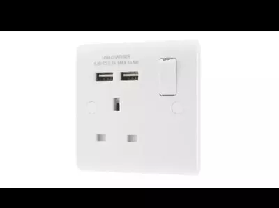 Lap 13a 1-gang Sp Switched Socket + 2.1a 2-outlet Type A Usb Charger White • £11.99