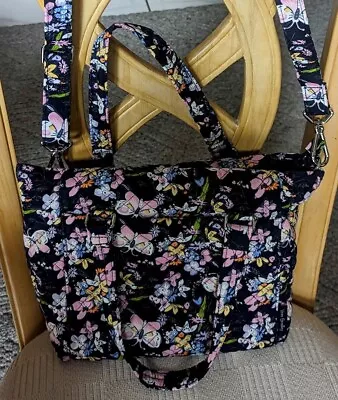 Vera Bradley Glenna Satchel Purse Bloom Boom Navy New Without Tags Butterflies  • $60