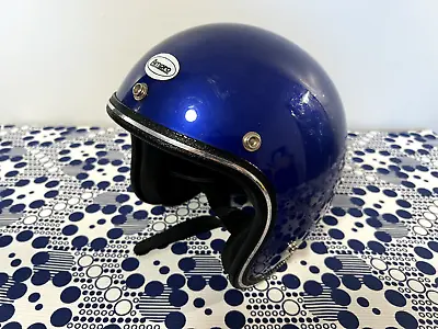 Vintage Old School AMPRO Open Face Motorcycle Helmet Blue Universal Size Used • $59.99