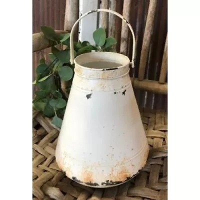 New Primitive Farmhouse Rustic AGED WHITE MILK BUCKET PAIL Metal Can Container • $23.95