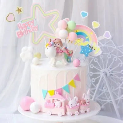 $15.25 • Buy Cake Topper Rainbow Unicorn Girl Happy Birthday Wedding Party Decorations Supply