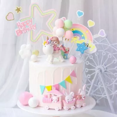 $15.25 • Buy Cake Topper Rainbow Unicorn Girl Happy Birthday Wedding Party Decorations Supply