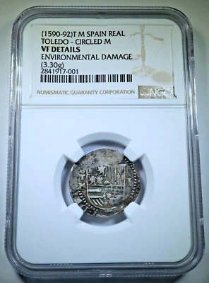 $304.95 • Buy 1590-92 Philip II Spanish Silver 1 Reales Antique 1500s Colonial Pirate Cob Coin