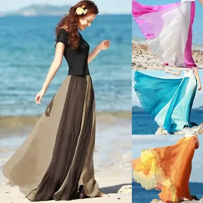 Fashion Women Full Circle Skirt Flowing Color Matching Chiffon Bohemian Skirt • $16.91