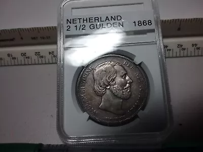 1868 Netherland 2 1/2 Gulden Silver Crown • $36