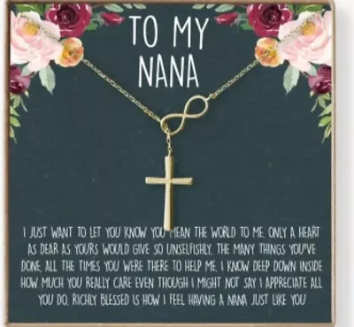 SILVER Nana Infinity Cross Heart Necklace With Heartfelt Message Gifts For Nanna • £8.99