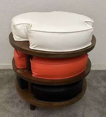 3 MCM Vintage Stacking Footstools / Ottomans White/Orange/Black Vinyl • $129