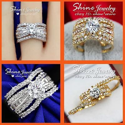 9k Gold Filled 3 Way Simulated Diamond Wedding Lady Solid Channel Three Ring Set • $19.87