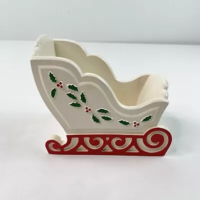 VTG 1985 FTD Painted White Carved Wood Christmas Sleigh Decor/Container/Planter • $23