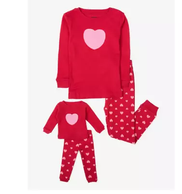 NEW Leveret Matching Girl And Doll Pink Hearts Pajamas Sets Size 2T Red Holiday • $14.25