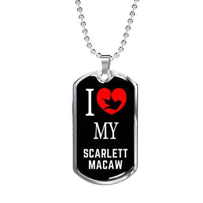 Scarlett Macaw Necklace Stainless Steel Or 18k Gold Dog Tag 24  Chain • $49.95