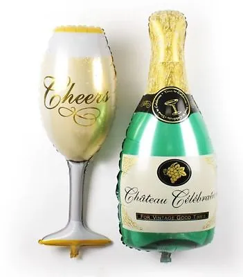 40  Champagne Glass & Bottle Foil Balloon JUMBO Helium Wedding Birthday Party UK • $3.72