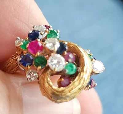 Vintage Diamond Emerald Ruby Sapphire Ring • $1