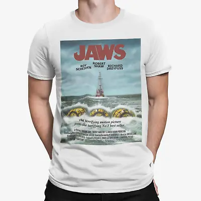 Jaws T-Shirt Poster Retro Art Shark Tee 70s 80s Horror Movie Film Gift UK  • £5.99